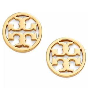 Tory Burch Gold Circle Logo Classic Stud Earrings